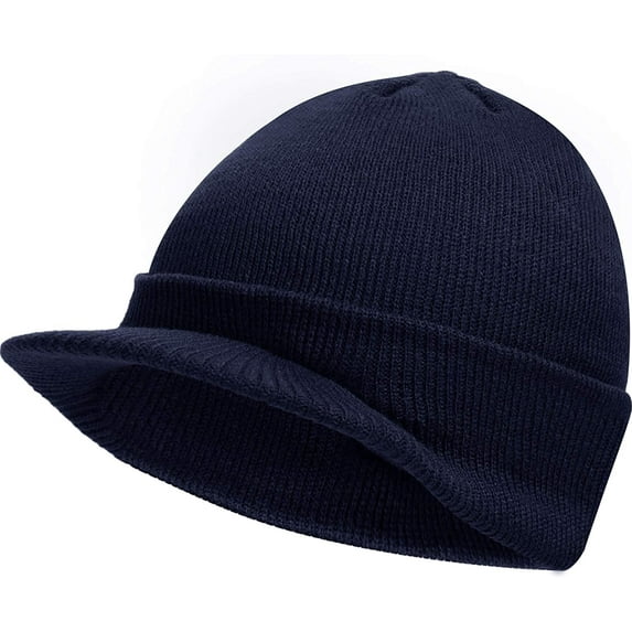Babibeauty Winter Warm Knit Hat with Brim Thick Stretch Beanie for Men and Women (Dark Blue)