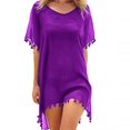 thumbnail image 1 of Babibeauty Women Beachwear Cover up Tassel Chiffon Dress Women Beachwear Cover up Swimwear Sun-proof Top, Purple, 1 of 4