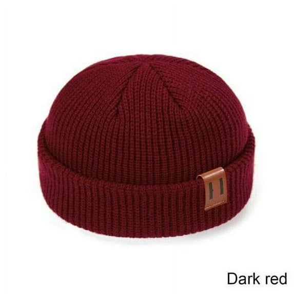 Babibeauty Women Men Mini Fisherman Beanie Hat Winter Warm Knitted Ribbed Docker Skull Cap,Dark red
