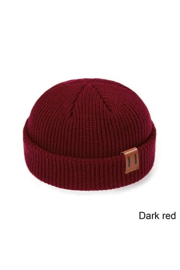 Women Men Mini Fisherman Beanie Hat Winter Warm Knitted Ribbed Docker Skull Cap,Dark red