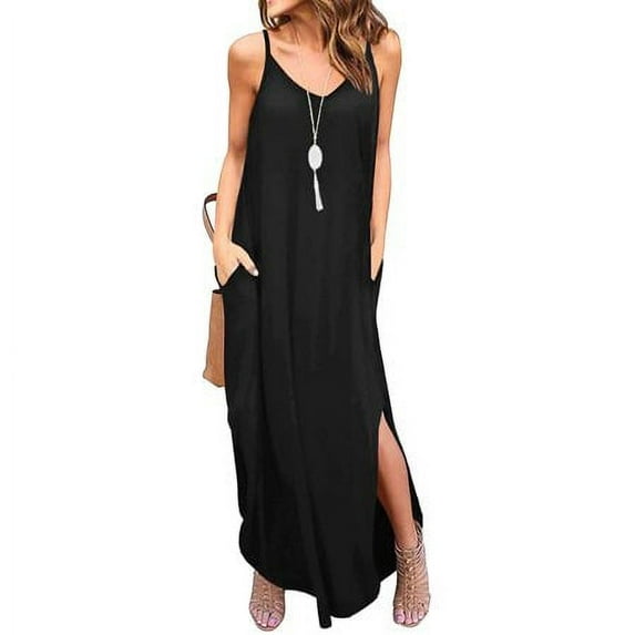 Babibeauty Women's Summer Casual Loose Dress Beach Cover Up Long Cami Maxi Dresses with Pocket