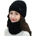 thumbnail image 1 of Babibeauty Womens Solid Winter Fleece Knitted Ski Beanie Earflap Scarf Sets Caps Hats, 1 of 3