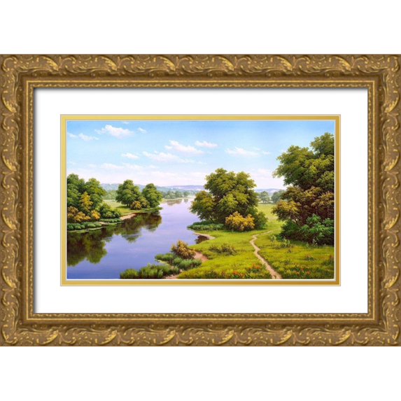 Babichev, Vyacheslav 14x10 Gold Ornate Wood Framed with Double Matting Museum Art Print Titled - Landscape with the river