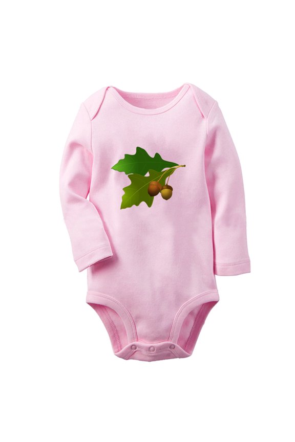 Babies Acorn Pattern Rompers, Newborn Baby Unisex Bodysuits, Infant Jumpsuits, Toddler 0-12 Months Kids Long Sleeves Oufits (Pink, 0-6 Months)