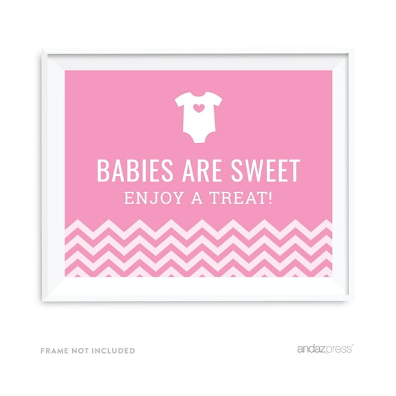 Babies Are Sweet, Enjoy A Treat Bubblegum Pink Chevron Print Baby Shower Party Signs