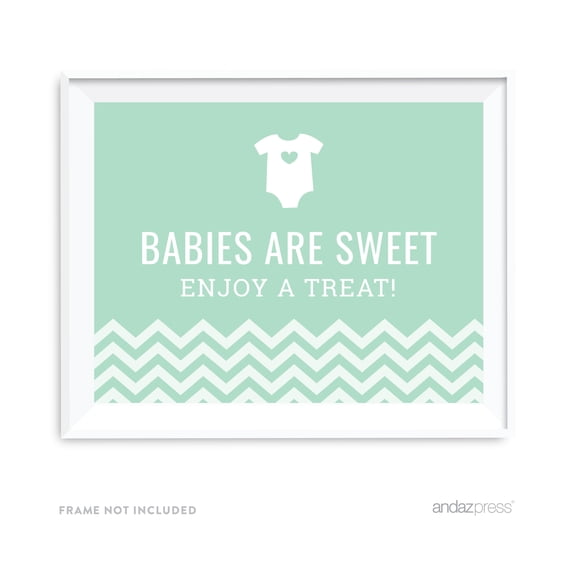 Koyal Wholesale Mint Green Chevron Baby Shower Party Sign, Babies Are Sweet Enjoy A Treat, 8.5x11 Inch
