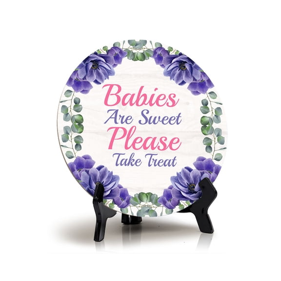 Babies Are Sweet Please Take A Treat Baby Shower Decoration Circle 5x5" Table Sign Home Decor | Baby Party Signs