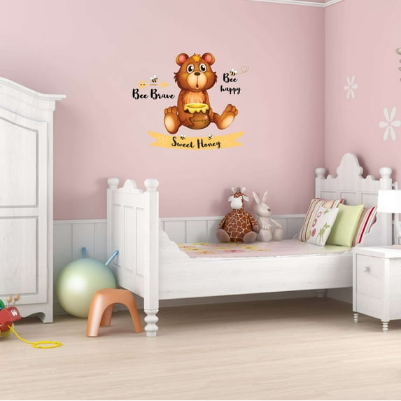 Babies Bee Brave Bee Happy Cute Cartoon Wall Decal Decoration Sweet Honey Baby Bear Nursery Wall Decor Lasts Years and Easily Removable - Size: 20 In(W) x 16 In(H)