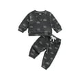thumbnail image 1 of Babies Casual Two-piece Clothes Set Sun Printed Pattern Round Collar Pullover and Elastic Waist Pants, 1 of 8
