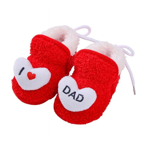 Babies' Cotton-padded Shoes Babies' Cute Snow Boots Plush Patchwork Cute Plush Heart-shaped Decoration Simple And Sweet Babies' Soft-soled Toddler Shoes