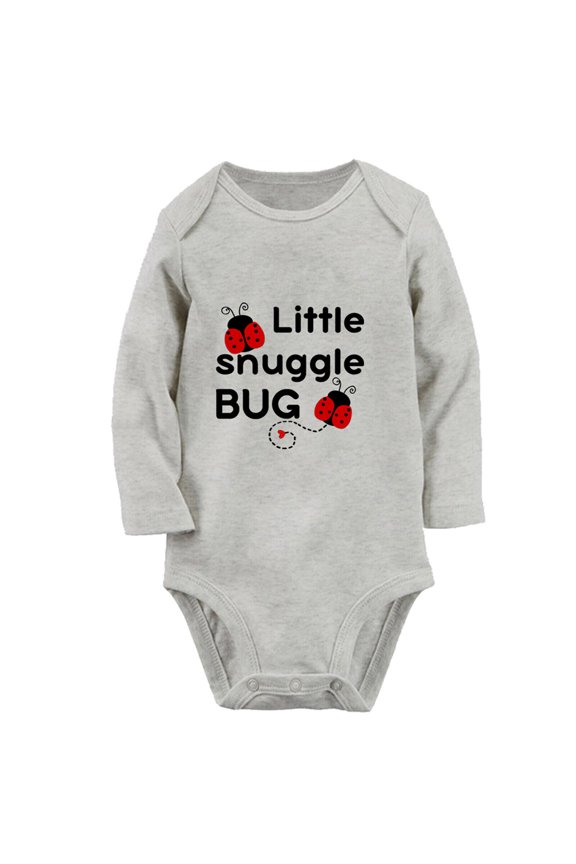 Babies Little Snuggle Bug Funny Rompers, Newborn Baby Unisex Bodysuits, Infant Jumpsuits, Toddler 0-12 Months Kids Long Sleeves Oufits (Gray, 0-6 Months)