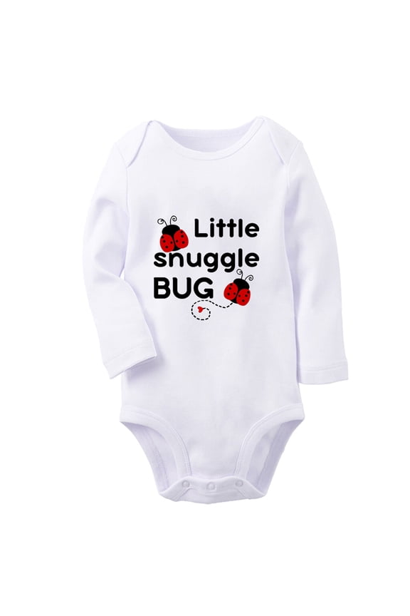 Babies Little Snuggle Bug Funny Rompers, Newborn Baby Unisex Bodysuits, Infant Jumpsuits, Toddler 0-12 Months Kids Long Sleeves Oufits (White, 0-6 Months)