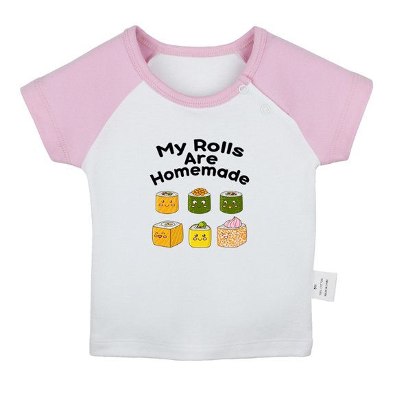 Babies My Rolls Are Homemade Funny T shirt For Baby, Newborn Babies T-shirts, Infant Tops, 0-24M Kids Graphic Tees Clothing (Short Pink Raglan T-shirt, 0-6 Months)
