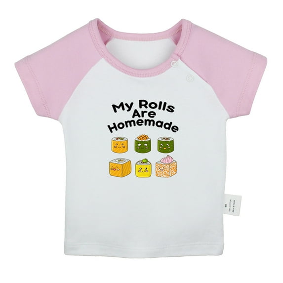 Babies My Rolls Are Homemade Funny T shirt For Baby, Newborn Babies T-shirts, Infant Tops, 0-24M Kids Graphic Tees Clothing (Short Pink Raglan T-shirt, 6-12 Months)