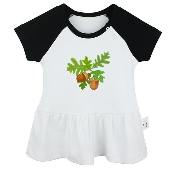 Babies Nature Acorn Pattern Dresses For Baby, Newborn Babies Skirts, Infant Princess Dress, 0-24M Kids Graphic Clothes (Black Raglan Dresses, 0-6 Months)