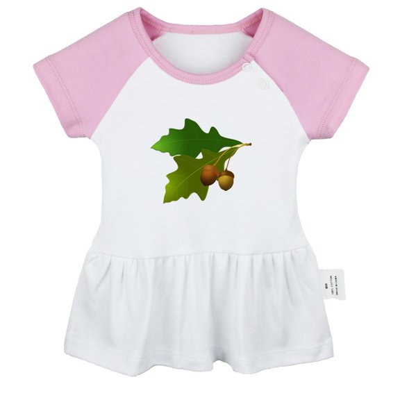 Babies Nature Acorn Pattern Dresses For Baby, Newborn Babies Skirts, Infant Princess Dress, 0-24M Kids Graphic Clothes (Pink Raglan Dresses, 0-6 Months)
