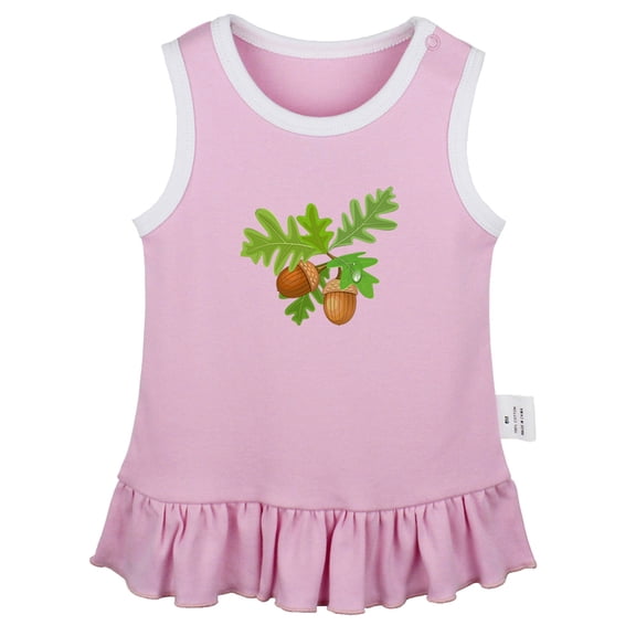 Babies Nature Acorn Pattern Dresses For Baby, Newborn Babies Skirts, Infant Princess Dress, 0-24M Kids Graphic Clothes (Pink Sleeveless Dresses, 6-12 Months)