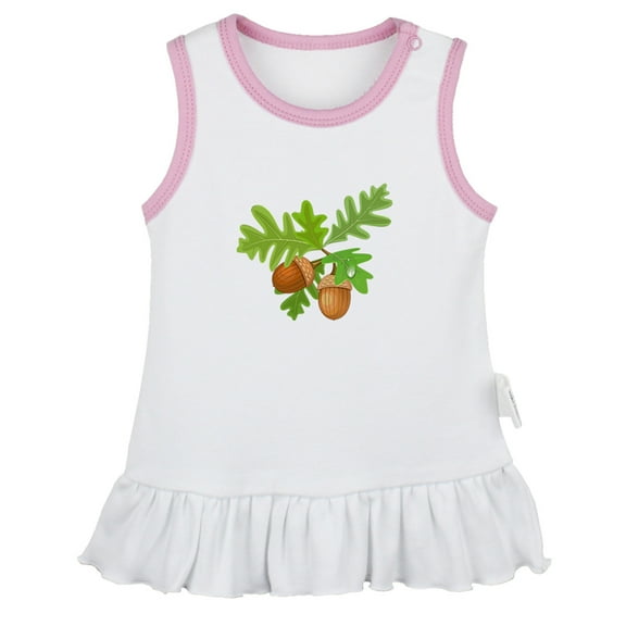 Babies Nature Acorn Pattern Dresses For Baby, Newborn Babies Skirts, Infant Princess Dress, 0-24M Kids Graphic Clothes (White Sleeveless Dresses, 12-18 Months)