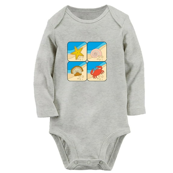 Babies Nature Beach Pattern Rompers, Newborn Baby Unisex Bodysuits, Infant Jumpsuits, Toddler 0-12 Months Kids Long Sleeves Oufits (Gray, 0-6 Months)