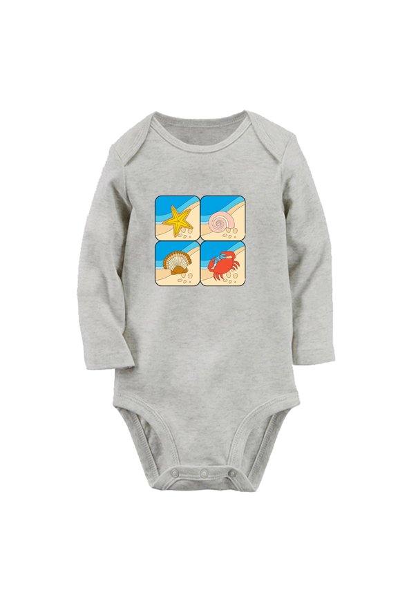 Babies Nature Beach Pattern Rompers, Newborn Baby Unisex Bodysuits, Infant Jumpsuits, Toddler 0-12 Months Kids Long Sleeves Oufits (Gray, 0-6 Months)