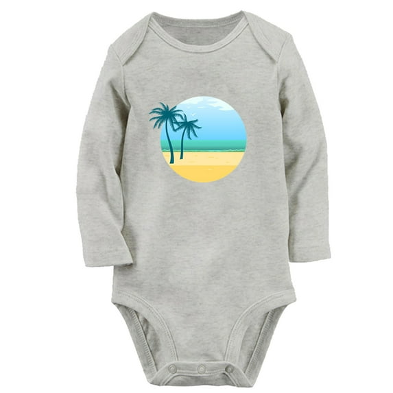 Babies Nature Beach Pattern Rompers, Newborn Baby Unisex Bodysuits, Infant Jumpsuits, Toddler 0-12 Months Kids Long Sleeves Oufits (Gray, 6-12 Months)
