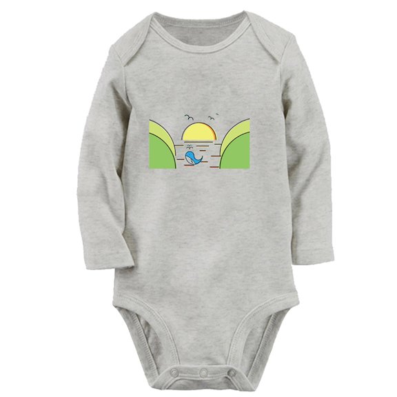 Babies Nature Beach Pattern Rompers, Newborn Baby Unisex Bodysuits, Infant Jumpsuits, Toddler 0-12 Months Kids Long Sleeves Oufits (Gray, 6-12 Months)