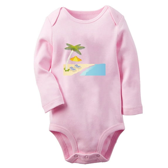 Babies Nature Beach Pattern Rompers, Newborn Baby Unisex Bodysuits, Infant Jumpsuits, Toddler 0-12 Months Kids Long Sleeves Oufits (Pink, 0-6 Months)