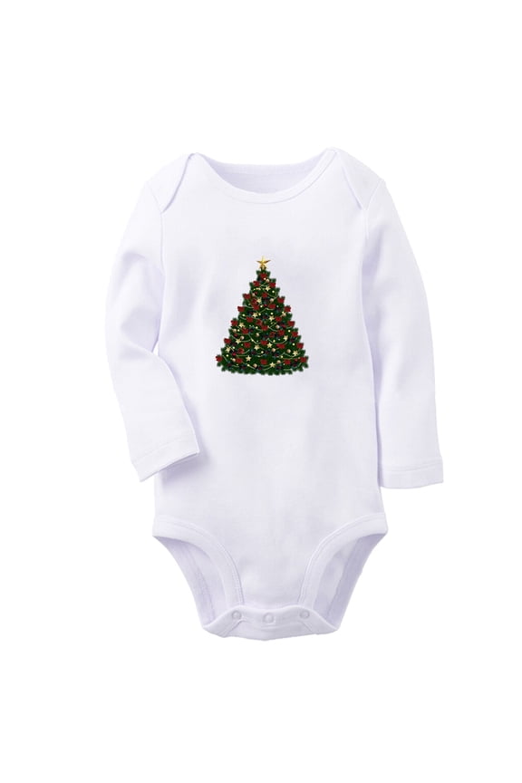 Babies Nature Fir Tree Pattern Rompers, Newborn Baby Unisex Bodysuits, Infant Jumpsuits, Toddler 0-12 Months Kids Long Sleeves Oufits (White, 6-12 Months)