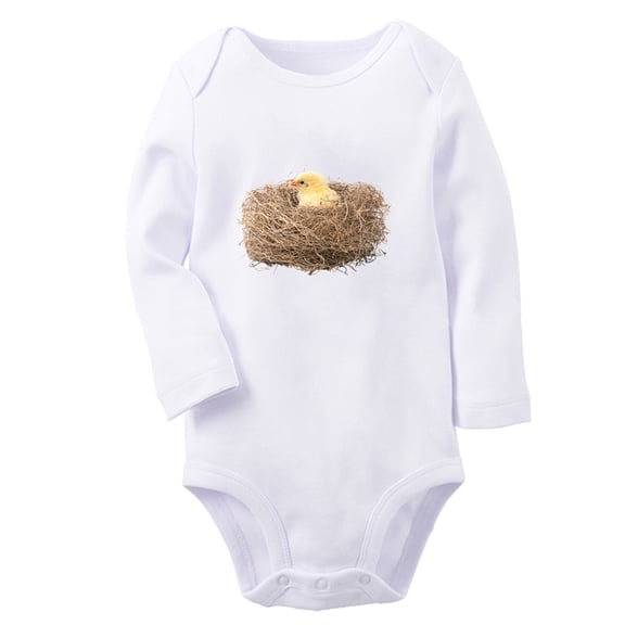 Babies Nature Nest Pattern Rompers, Newborn Baby Unisex Bodysuits, Infant Jumpsuits, Toddler 0-12 Months Kids Long Sleeves Oufits (White, 6-12 Months)