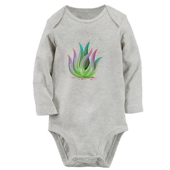 Babies Nature Pattern Aloe Vera Rompers, Newborn Baby Unisex Bodysuits, Infant Jumpsuits, Toddler 0-12 Months Kids Long Sleeves Oufits (Gray, 0-6 Months)