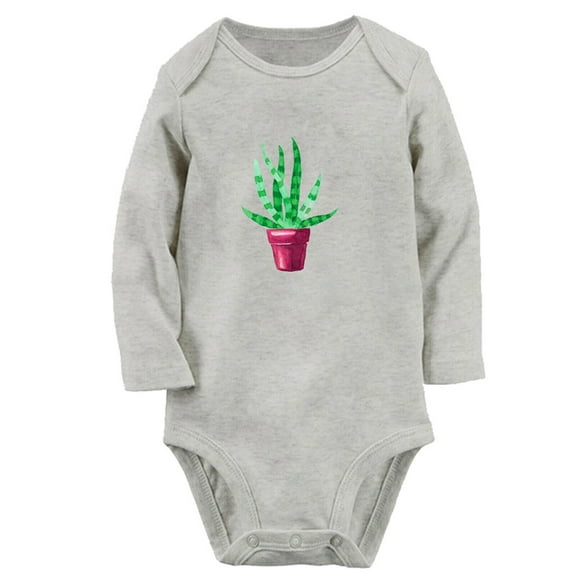 Babies Nature Pattern Aloe Vera Rompers, Newborn Baby Unisex Bodysuits, Infant Jumpsuits, Toddler 0-12 Months Kids Long Sleeves Oufits (Gray, 6-12 Months)