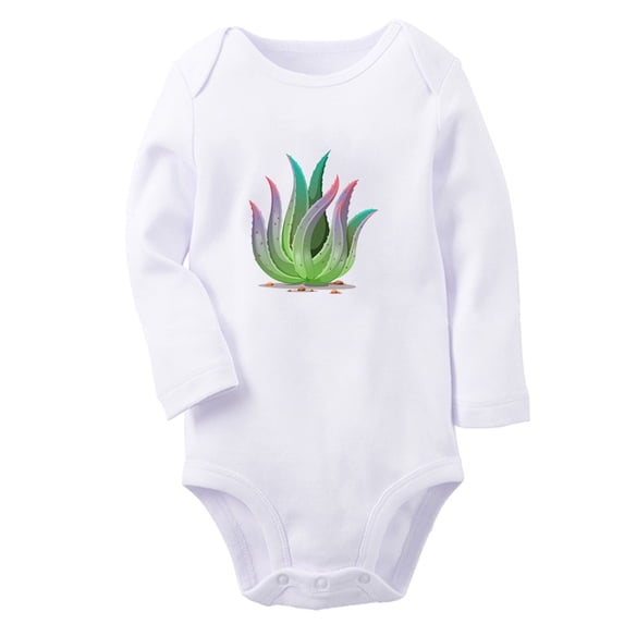 Babies Nature Pattern Aloe Vera Rompers, Newborn Baby Unisex Bodysuits, Infant Jumpsuits, Toddler 0-12 Months Kids Long Sleeves Oufits (White, 6-12 Months)