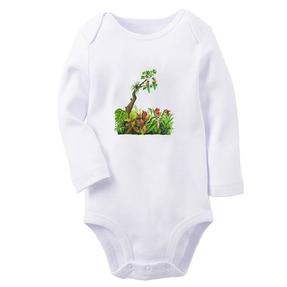 Babies Nature Pattern Jungle Rompers, Newborn Baby Unisex Bodysuits, Infant Jumpsuits, Toddler 0-12 Months Kids Long Sleeves Oufits (White, 6-12 Months)