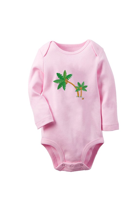 Babies Nature Pattern Palm Tree Rompers, Newborn Baby Unisex Bodysuits, Infant Jumpsuits, Toddler 0-12 Months Kids Long Sleeves Oufits (Pink, 6-12 Months)