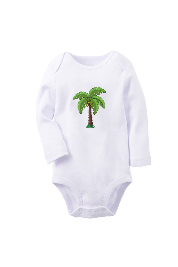 Babies Nature Pattern Palm Tree Rompers, Newborn Baby Unisex Bodysuits, Infant Jumpsuits, Toddler 0-12 Months Kids Long Sleeves Oufits (White, 0-6 Months)