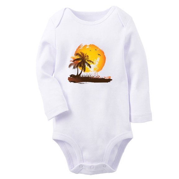 Babies Nature Pattern Palm Tree Rompers, Newborn Baby Unisex Bodysuits, Infant Jumpsuits, Toddler 0-12 Months Kids Long Sleeves Oufits (White, 6-12 Months)