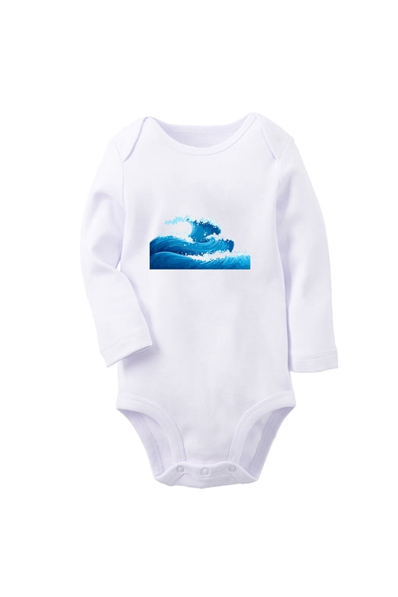 Babies Nature Pattern Sea Wave Rompers, Newborn Baby Unisex Bodysuits, Infant Jumpsuits, Toddler 0-12 Months Kids Long Sleeves Oufits (White, 0-6 Months)