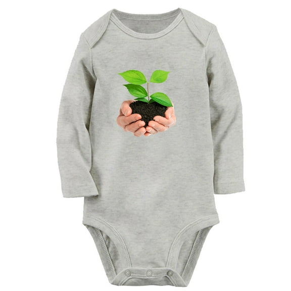 Babies Nature Pattern Soil in Hands Rompers, Newborn Baby Unisex Bodysuits, Infant Jumpsuits, Toddler 0-12 Months Kids Long Sleeves Oufits (Gray, 6-12 Months)