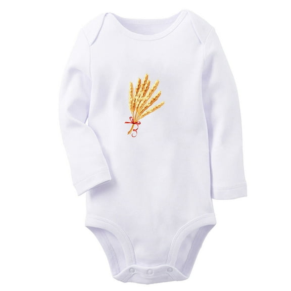 Babies Nature Pattern Wheat Rompers, Newborn Baby Unisex Bodysuits, Infant Jumpsuits, Toddler 0-12 Months Kids Long Sleeves Oufits (White, 6-12 Months)