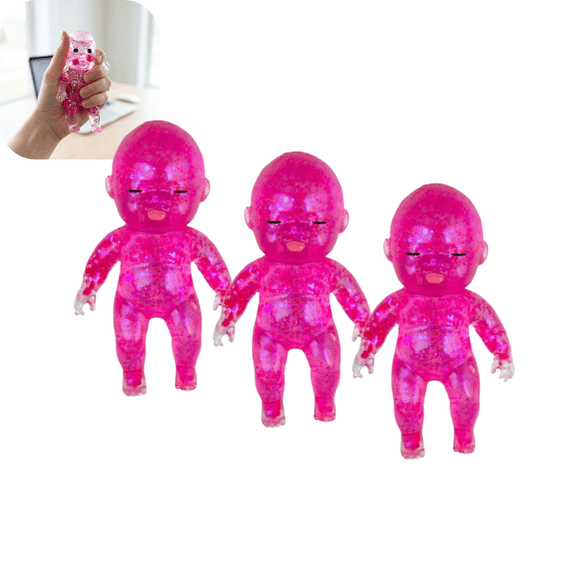 Babies Sugar Swaps 3 Pack Sparkly Sugar Baby Squishy Toys, Stretch Squeeze Collect Stress Relief Sensory Fidget Toys for Kids Adults Hot Pink