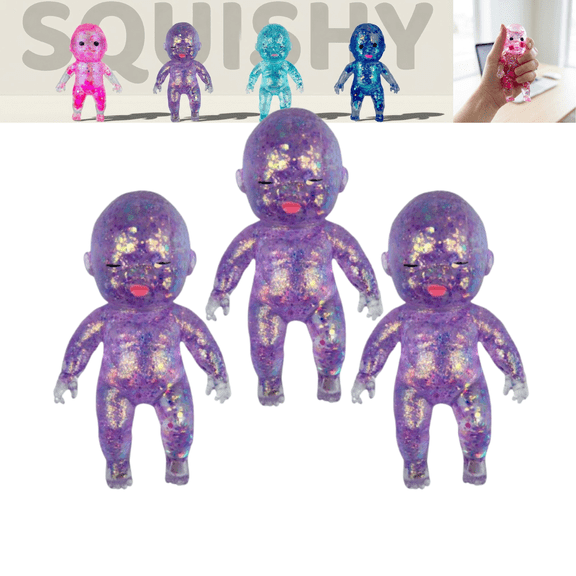 Babies Sugar Swaps Sparkly Squishy Toys 3 Pack, Sugar Baby Squeeze Sensory Fidget Toys Stress Relief Toys for Kids and Adults Purple