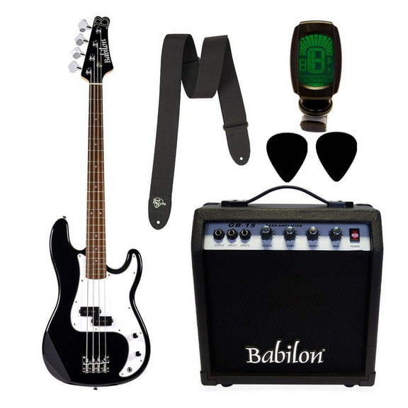 Babilon Electric Bass Guitar Bundle Black