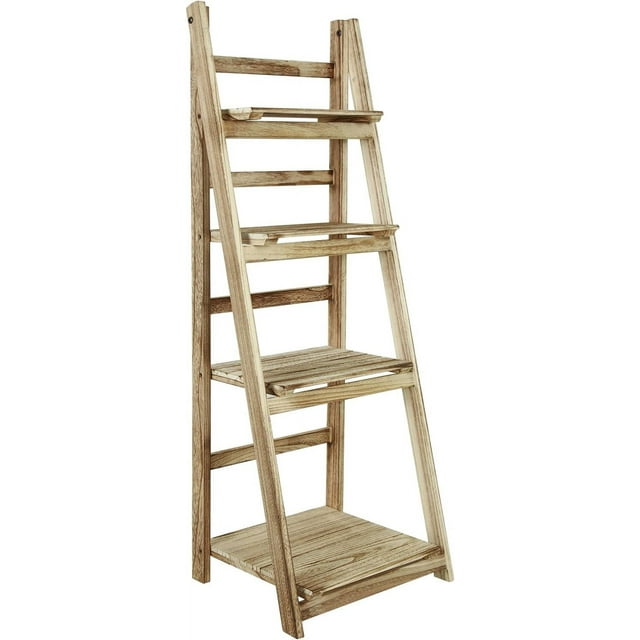 Babion 4Tier Ladder Shelf, Bookshelf for Small Spaces, Wooden Ladder Bookcase，Folding Storage