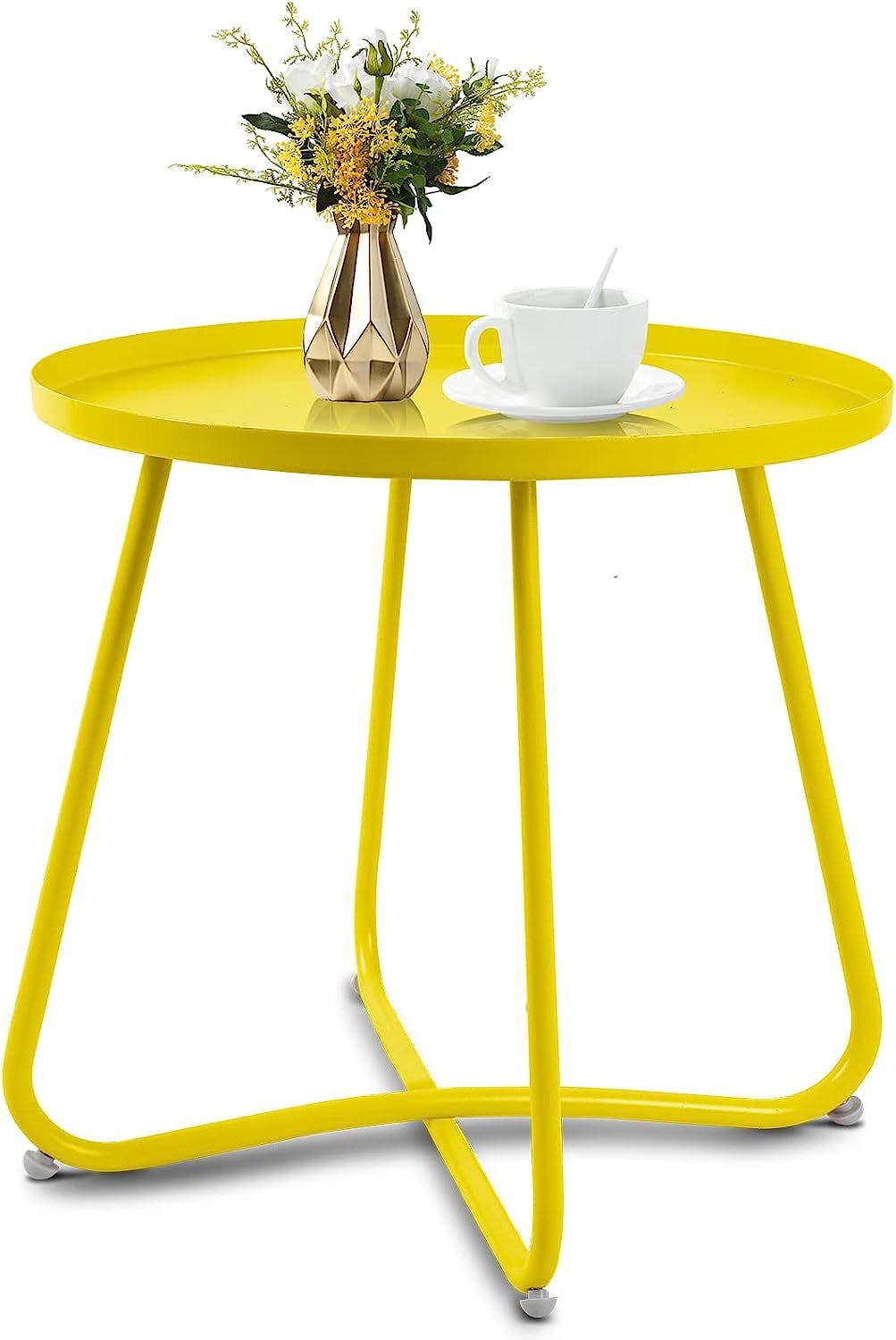 Babion Yellow Outdoor Side Tables, Small Outdoor Table, Round Patio Side Table Steel, Small ...