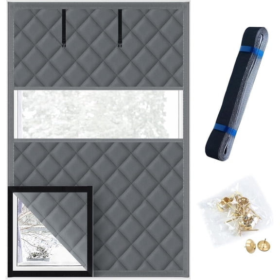 Babiora 63 x 39 inch Winter Insulation Curtains with Visible Insulation Blanket, Oxford Cloth Triple Layer Window Insulation Kit, Suitable for Windows, Lofts, and Caravans