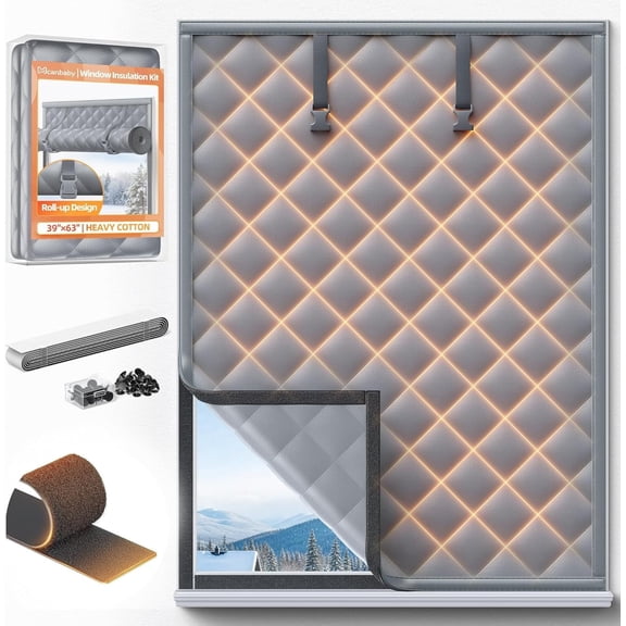 Babiora Heavy Duty Window Insulation Kit for Winter - 63 in x 39 in for Winter Windows Blanket in Bedroom Attic RV - Gray