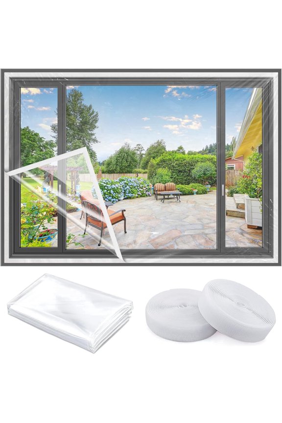 Adjustable Window Insulation Kit for Summer, Can be Cut Window Plastic Keep Warm in Winter Cool in Summer, Reusable and Easy to Install & Remove