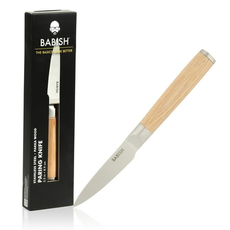 Babish 1.4116 German Stainless Steel Paring Knife with Light Pakka Wood Handle – 3.5-Inch Precision Kitchen Knife for Peeling, Trimming & Prep Work, Full-Tang Blade