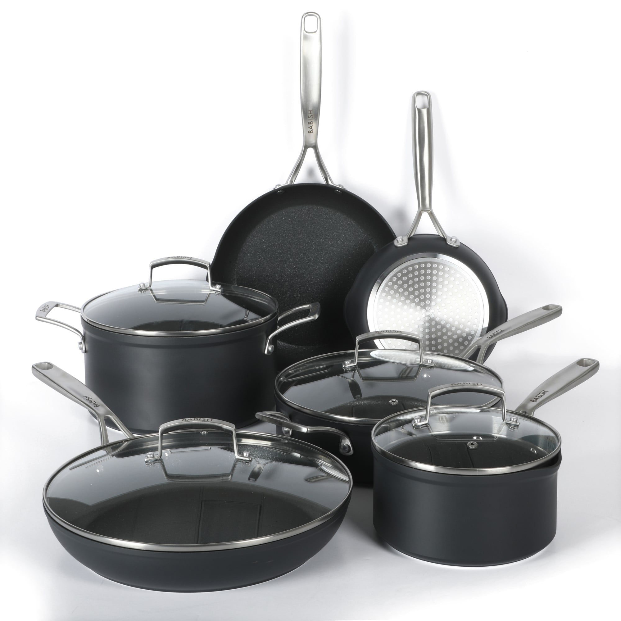 10-Piece Black Non-Stick Stainless Steel Cookware Set