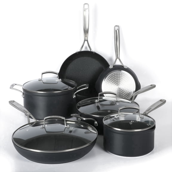 Babish 10 Piece Hard Anodized Titanium Forever Non Stick Technology Durable Pots and Pans Cookware Set - Black